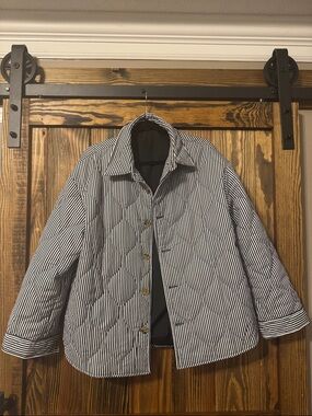 Striped Quilted Button-Front Jacket - Black & White